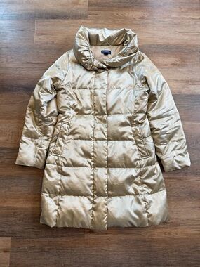 Lands' End Women’s Metallic Gold Quilted Puffer Coat Size Medium